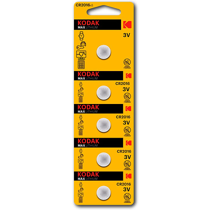 Батарейки литиевые дисковые Kodak "CR2016", 5 шт