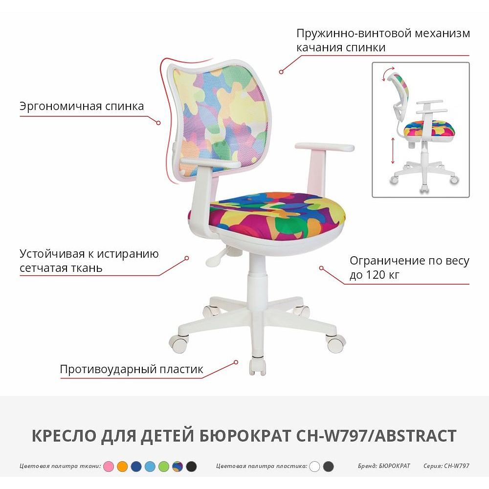 Кресло "Бюрократ CH-W797", сетчатая ткань, пластик, голубой - 2